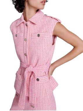 Maje varadis Tweed Sleeveless Belted jacket pink/orange 42/10